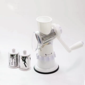 Vegetable Slicer & Rotary Cheese Grater – Manual with 3 Replaceable Blades, Suction Base & Metal Handle